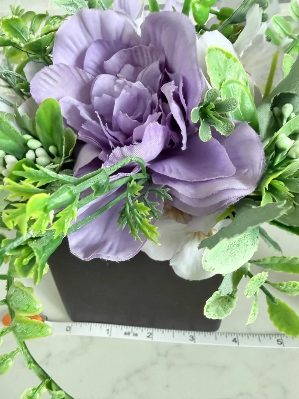 Artificial Lavender Peony Tabletop Arrangement in Black Vase